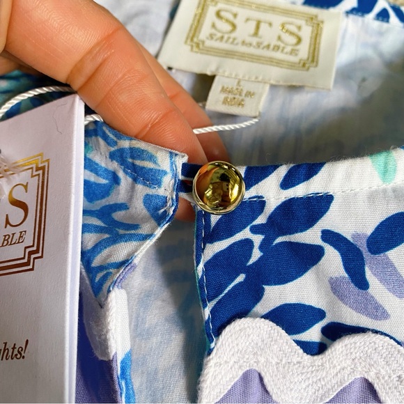 🩵 SAIL TO SABLE PURPLE BLUE WHITE RUFFLE SLEEVE RIC RACK TRIM MIDI DRESS! - Picture 11 of 14